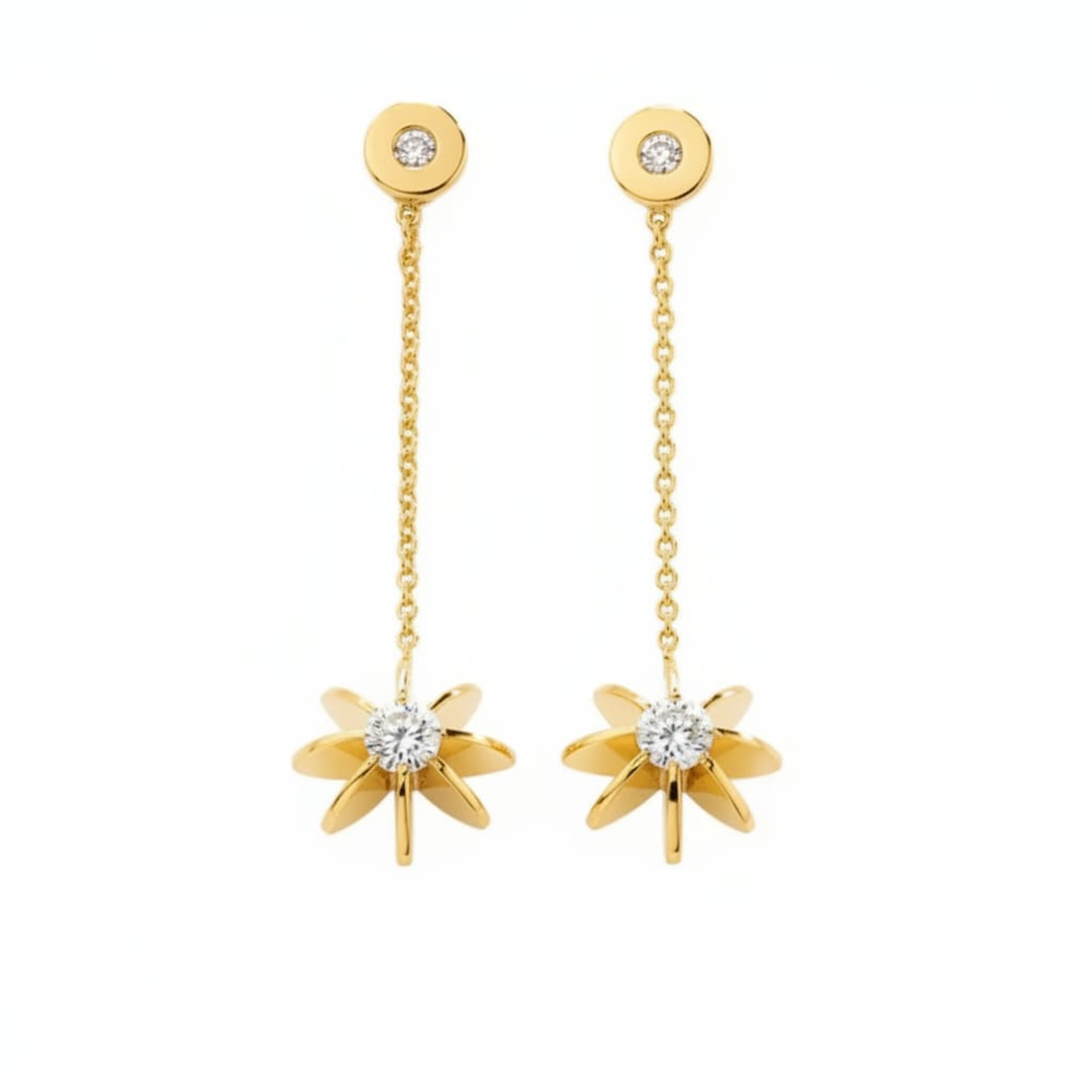 Earrings Designer Diamond Yellow Gold SUN by Sando