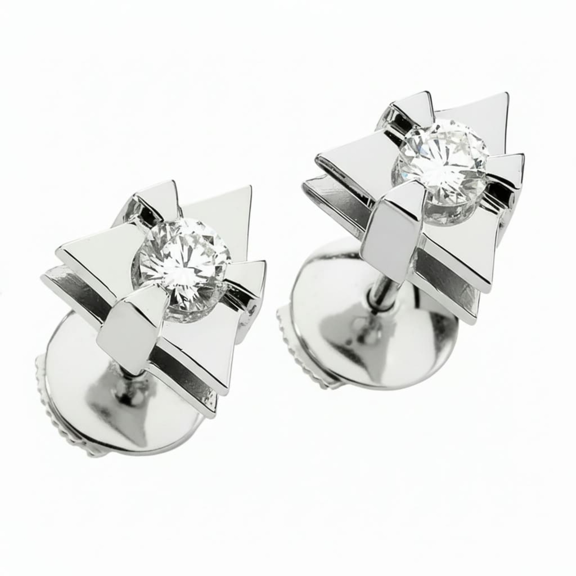Boucles d'Oreilles  Créateurs Diamant Or Blanc TRIANGLE D'AMOUR