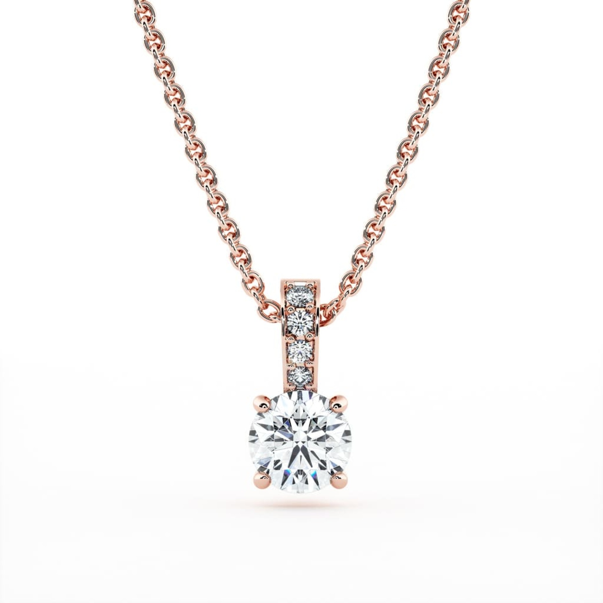 Pendentif Classique Diamant Or Rose Belière pavée de diamants