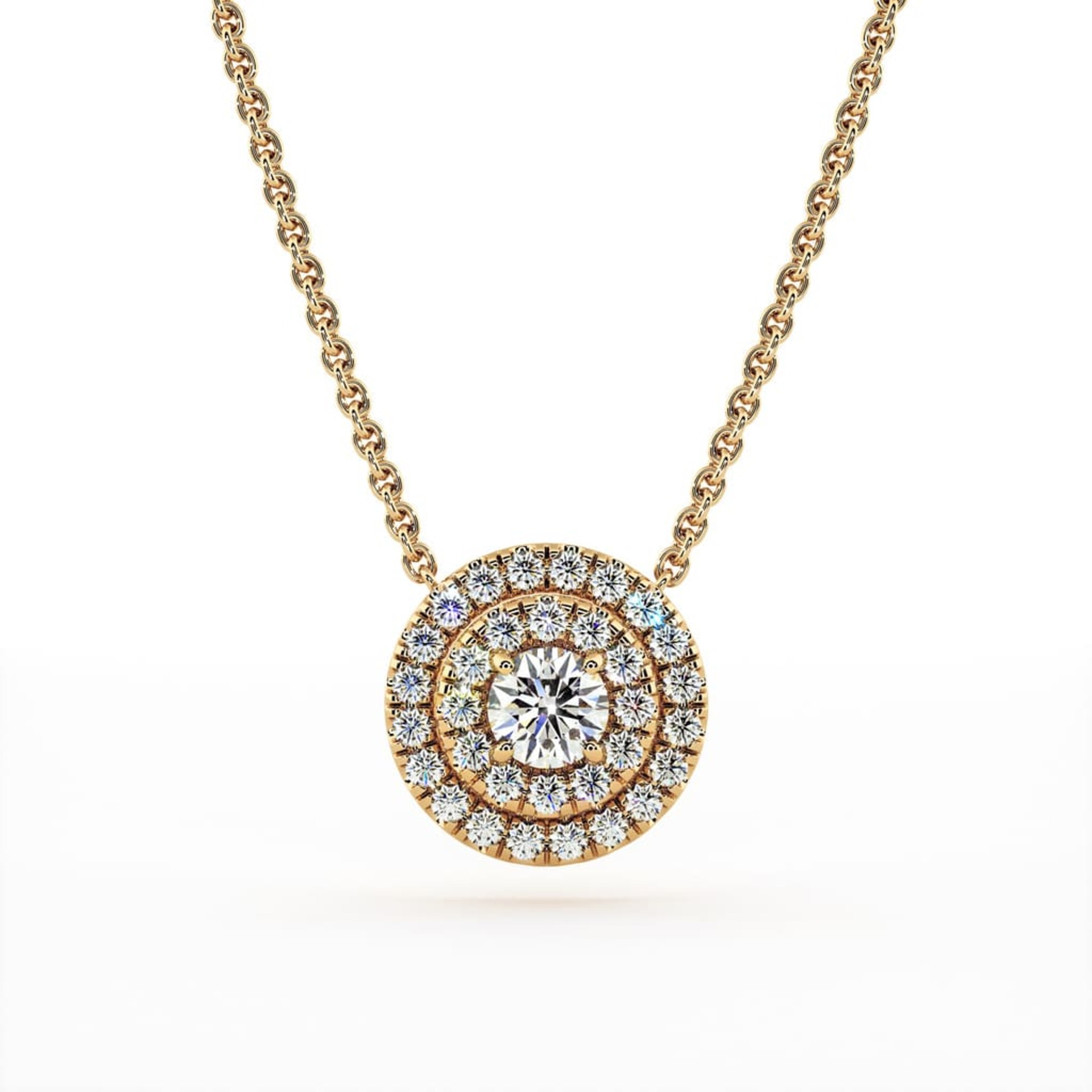 Pendant & Necklace Classics Diamond Yellow Gold Double Circle of Diamonds