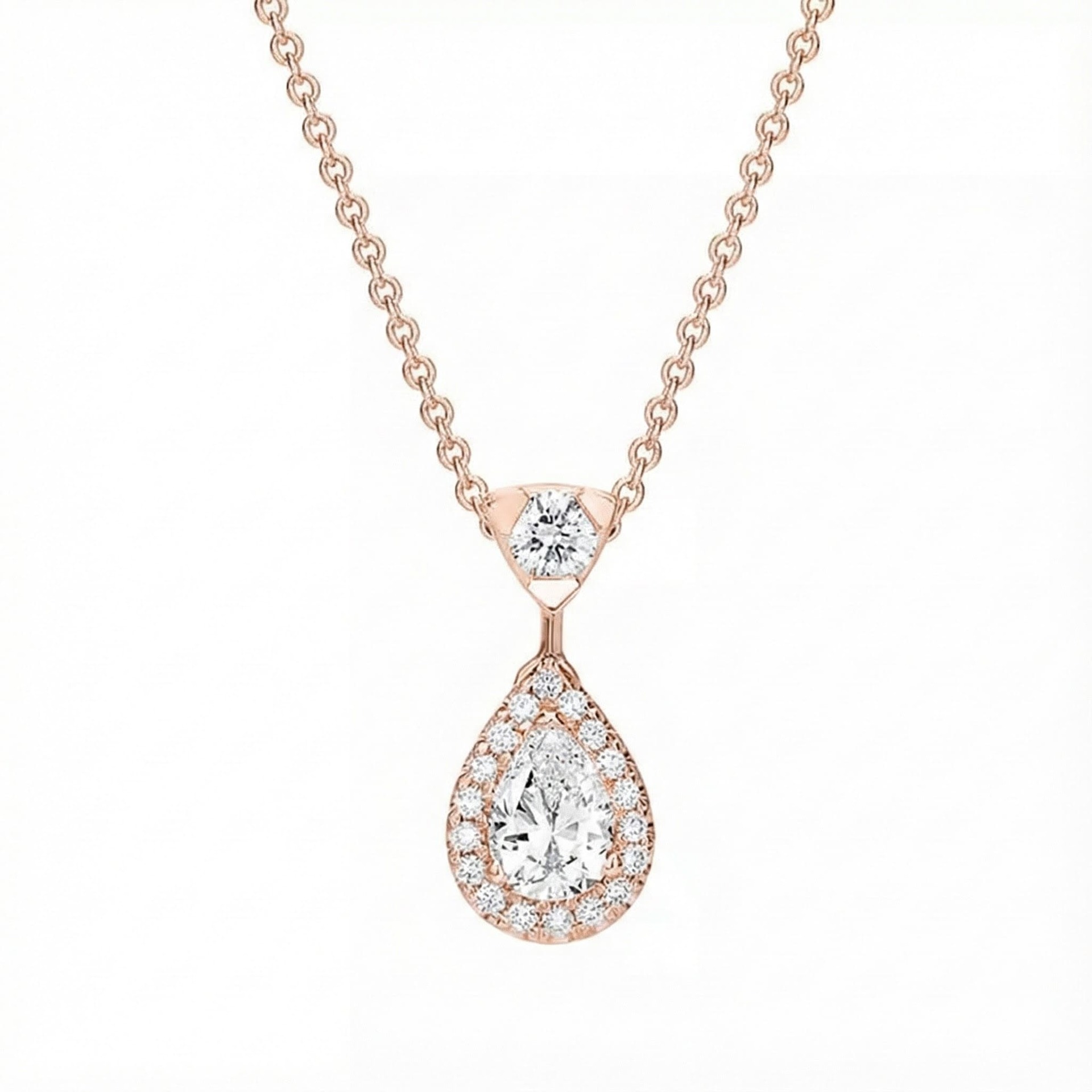 Pendentif Classique  Diamant Or Rose entourage, POIRE