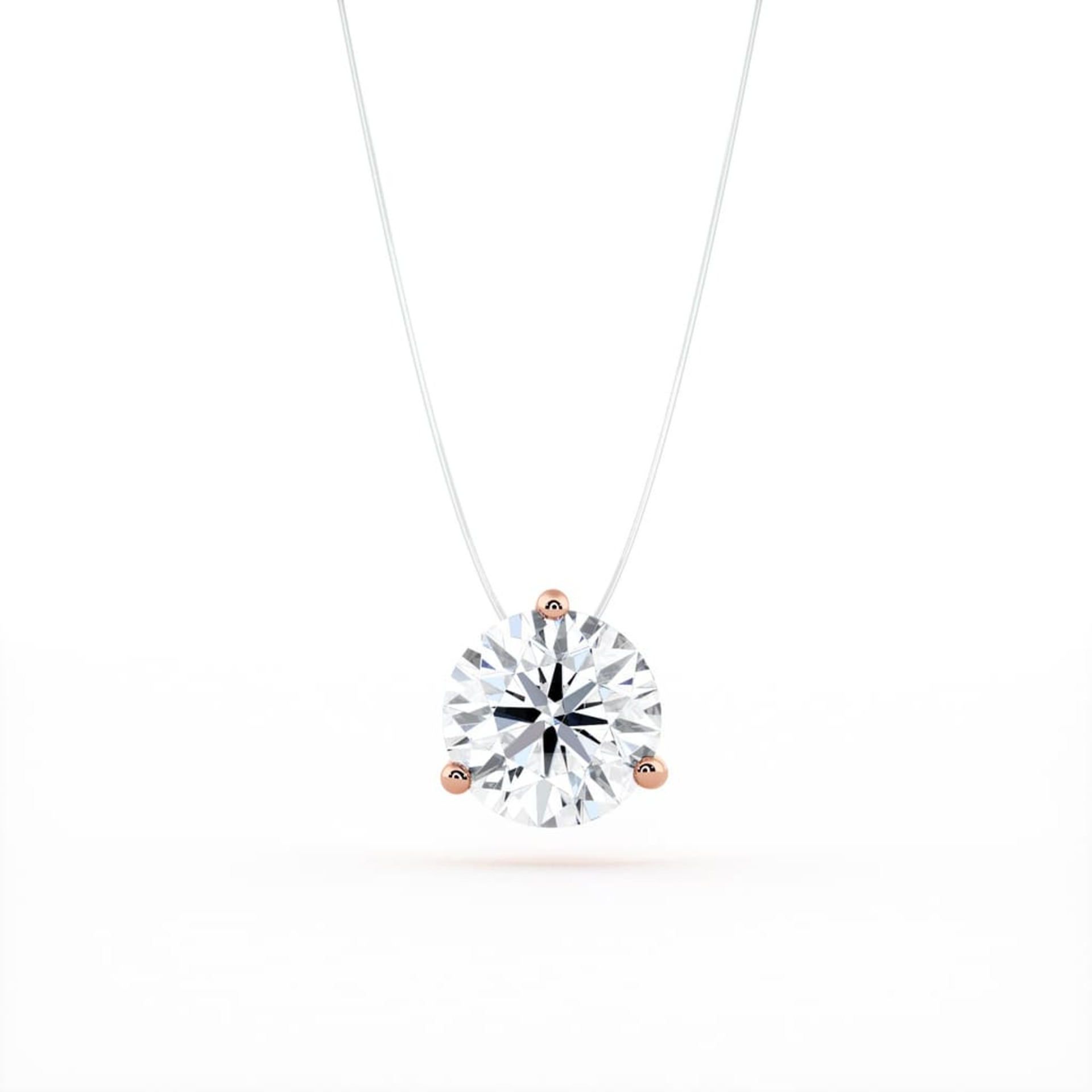 Pendentif Classique Diamant Or Rose Fil de peche