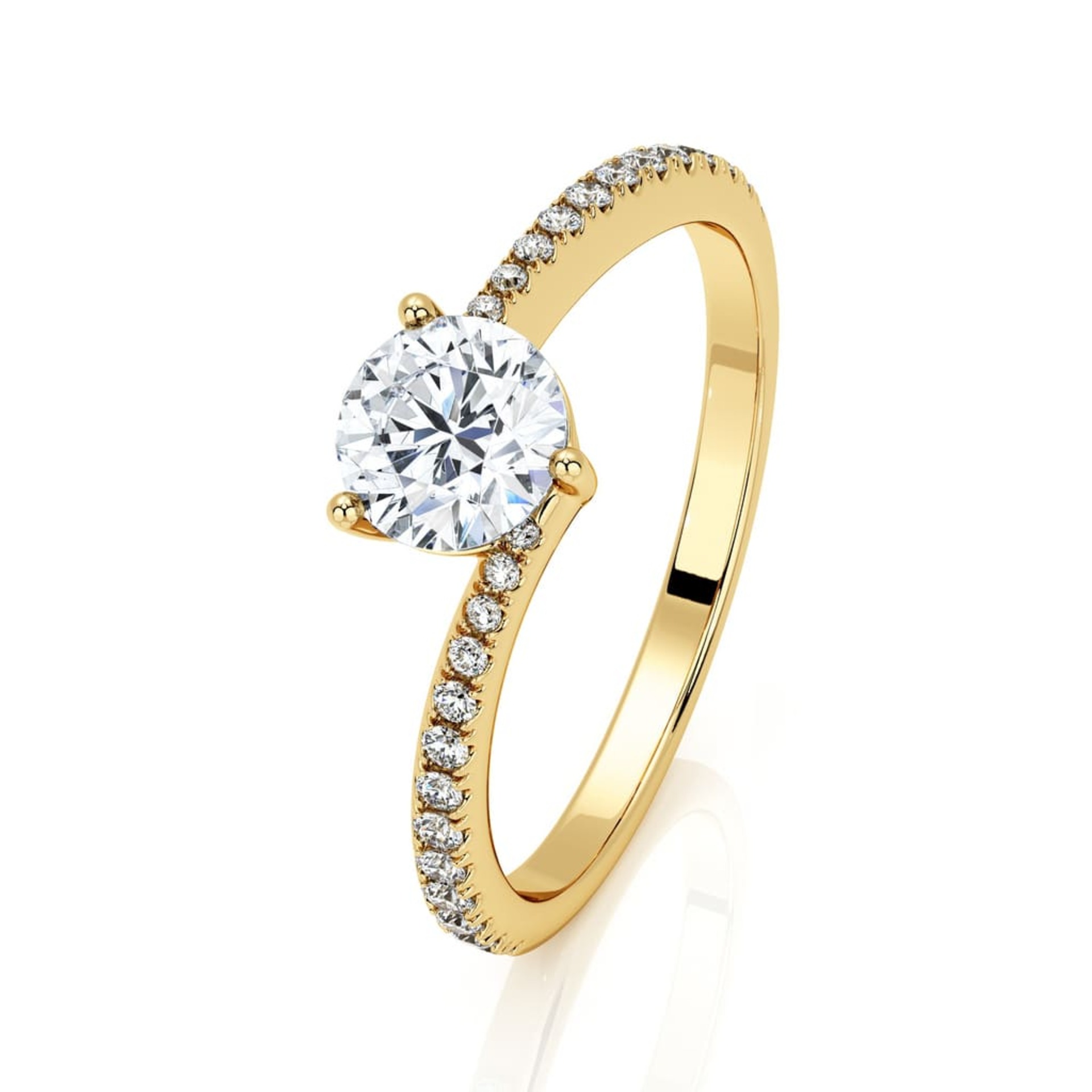 Engagement ring Paved  Diamond Yellow Gold 3 claws and diamond band