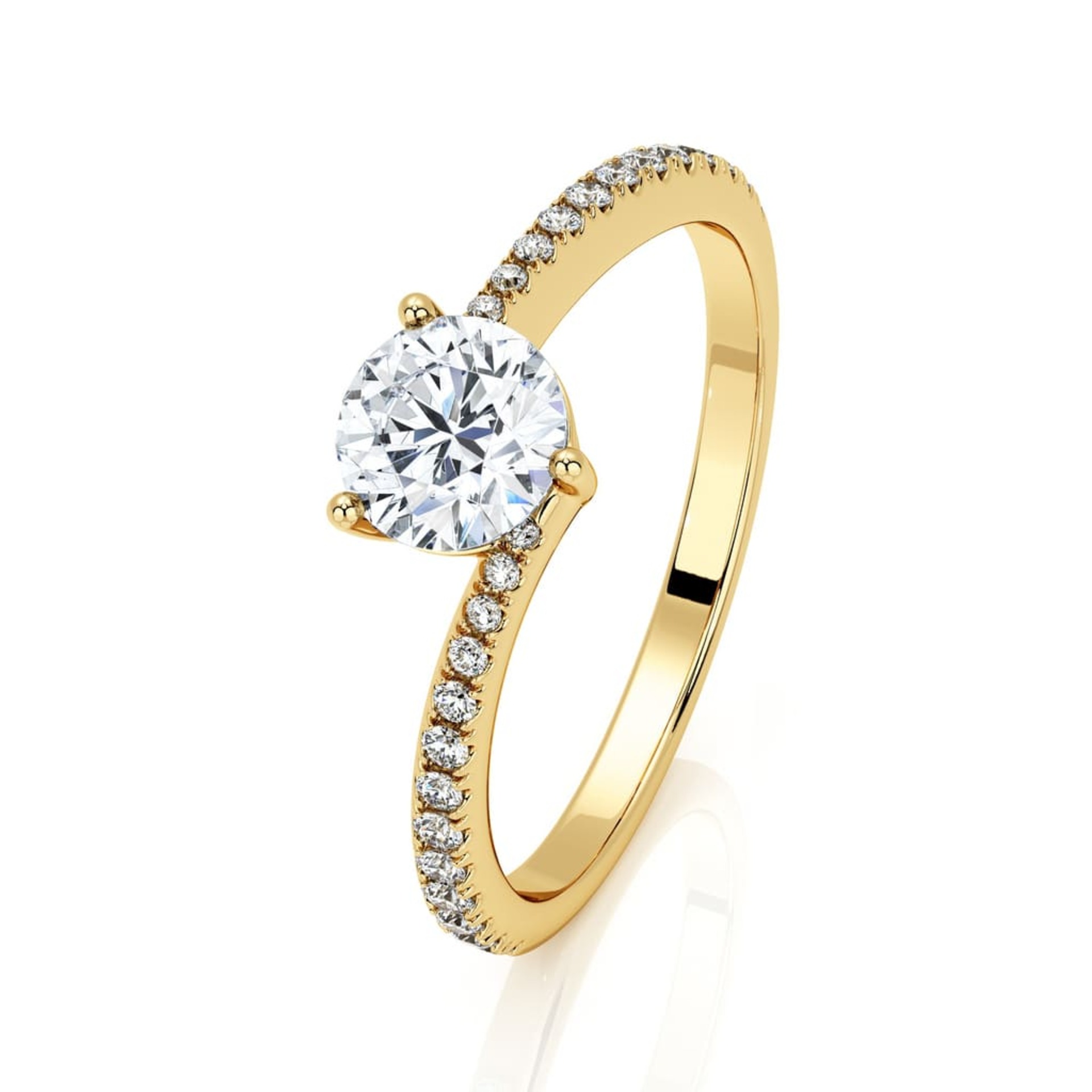 Engagement ring Paved Diamond Yellow Gold 3 claws and diamond band