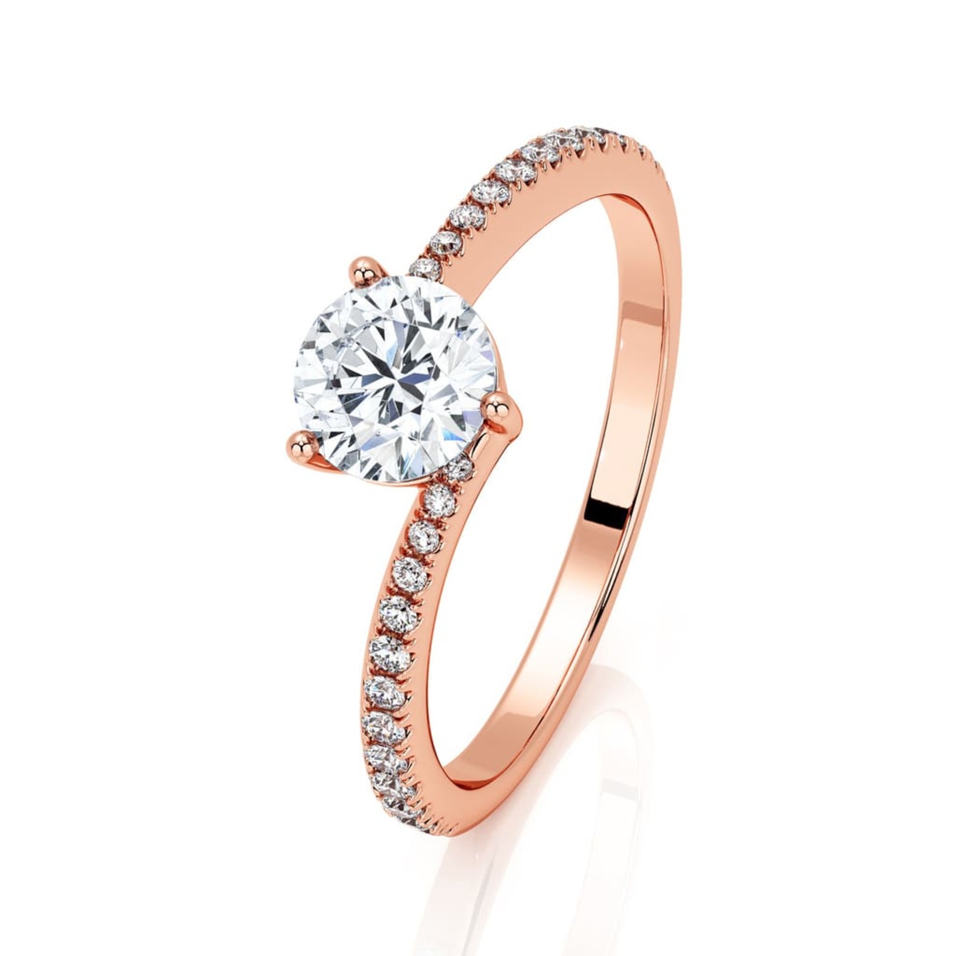 Engagement ring Paved  Diamond Pink Gold 3 claws and diamond band