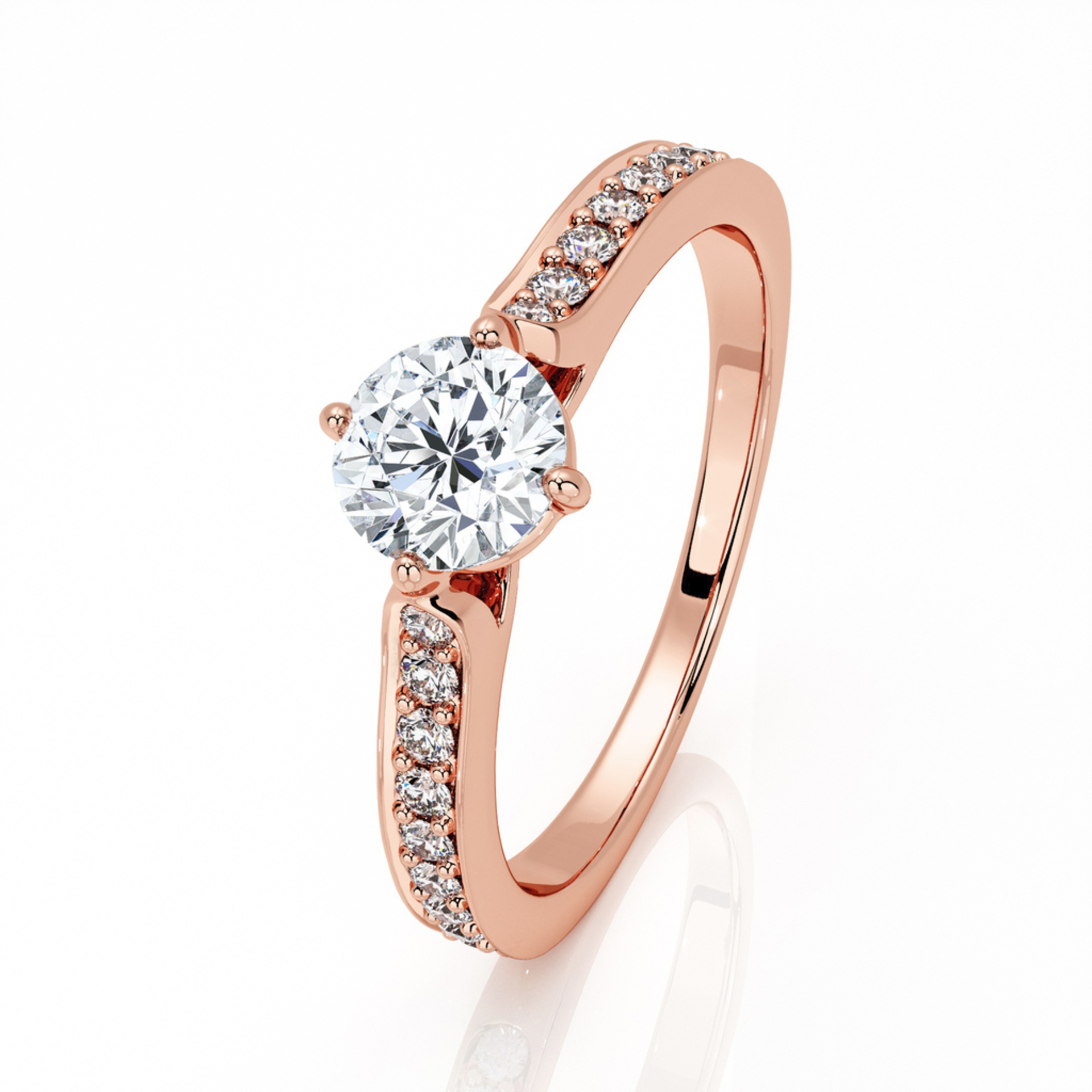 Solitaire Classique avec pavage Diamant Or Rose 4 griffes en croix pavé