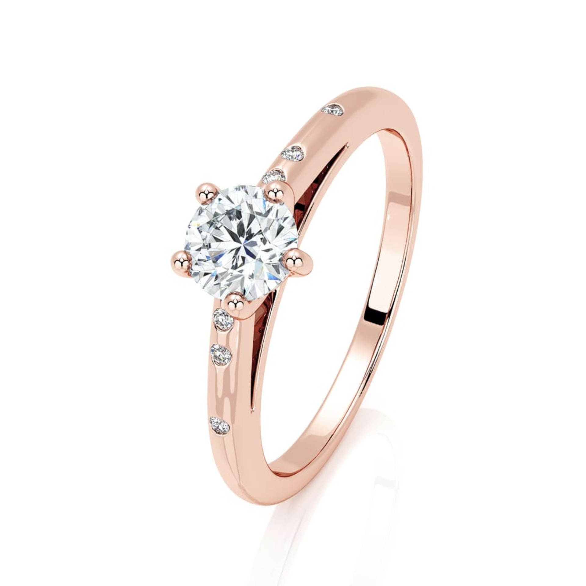 Engagement ring Paved  Diamond Pink Gold 5 Claws Bi-LED