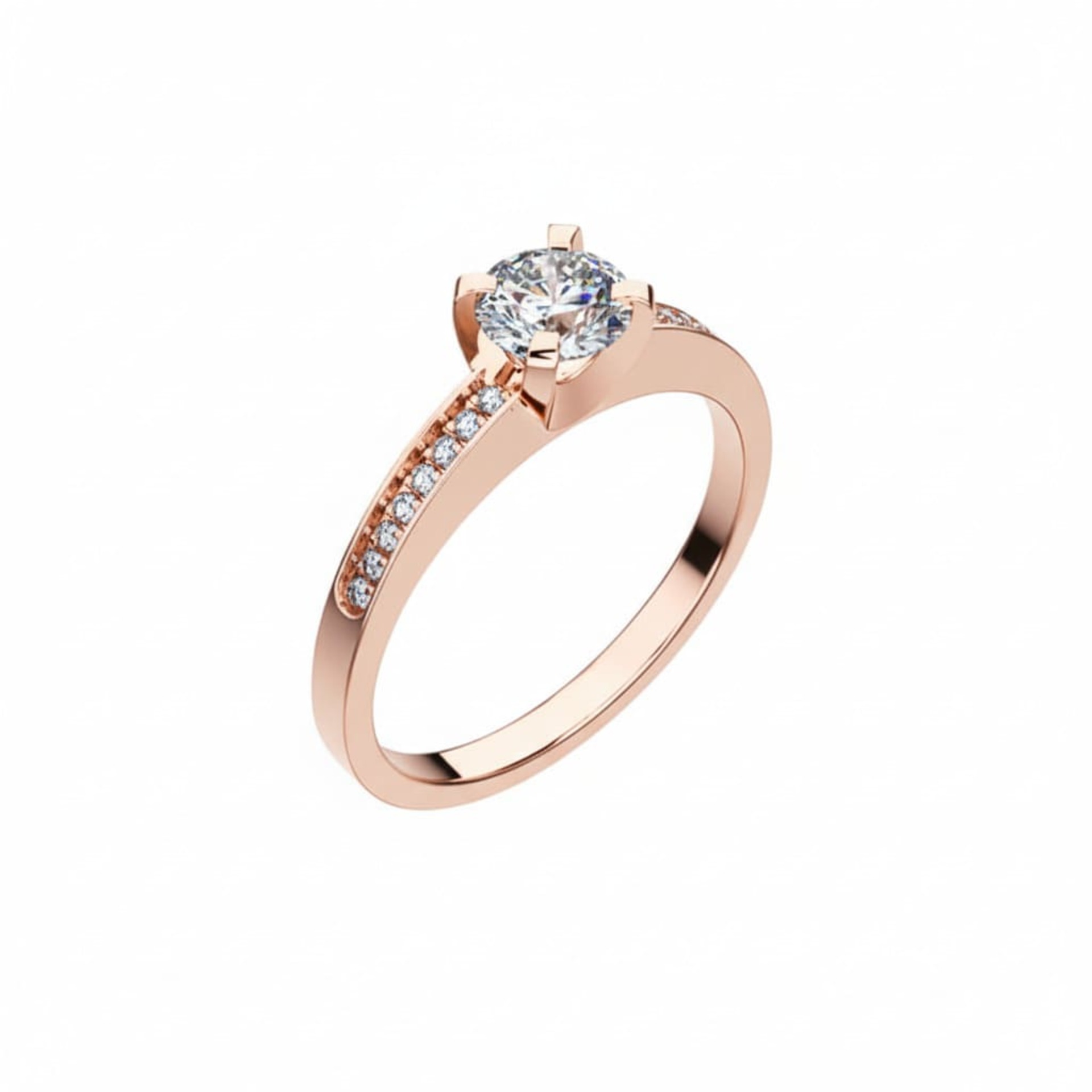Solitaire  Classique avec pavage  Diamant Or Rose DEVA Pavé