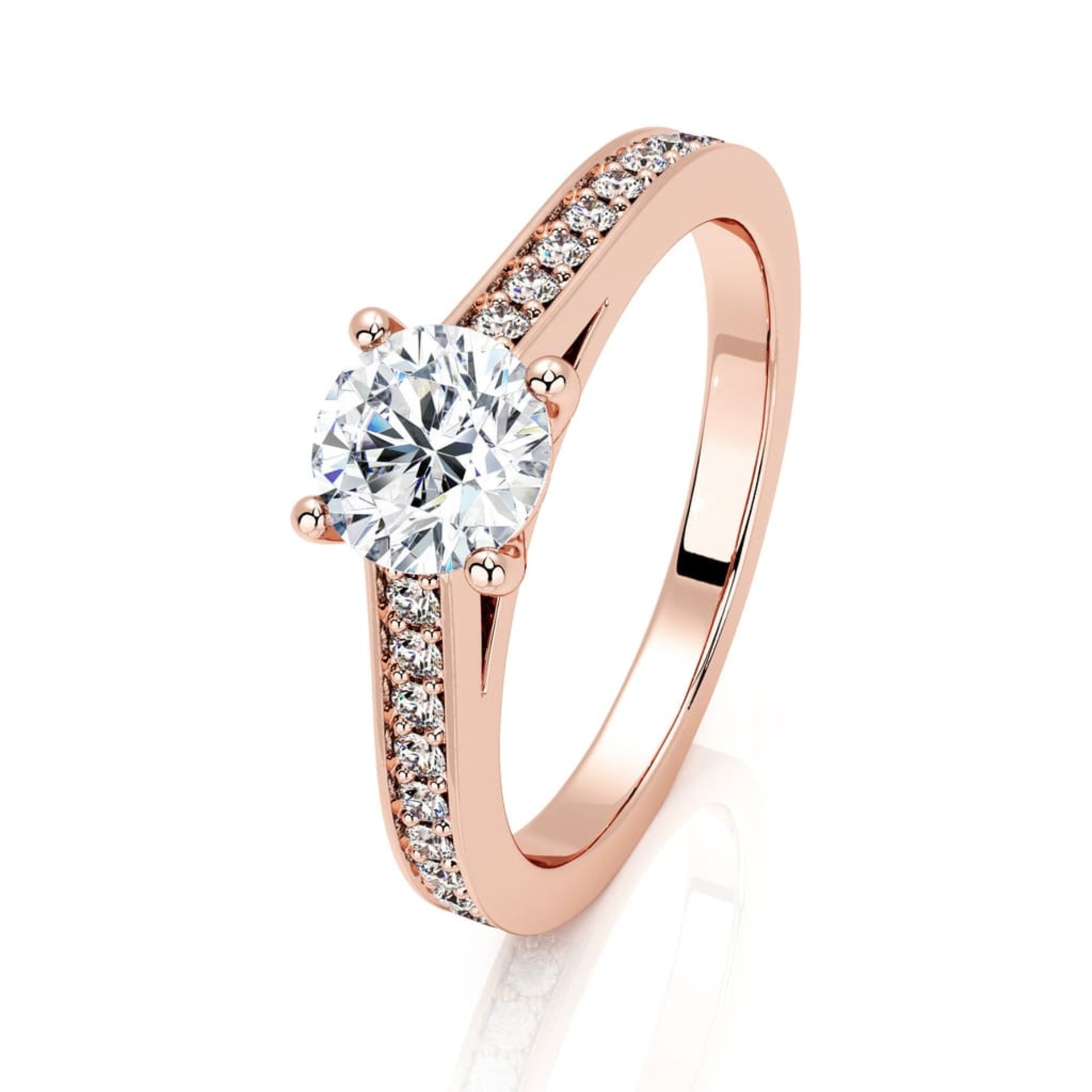 Solitaire Classique avec pavage Diamant Or Rose Karma 4 Griffes avec pavage