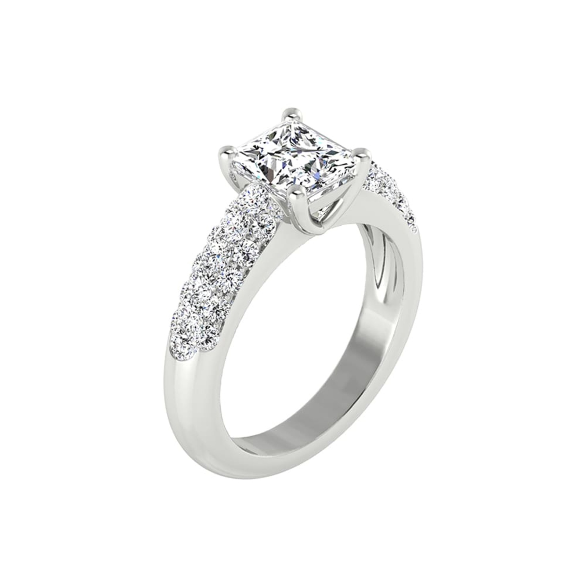 Bague Classique Diamant Or Blanc PRINCESSE ROYALE 2 avec pavage