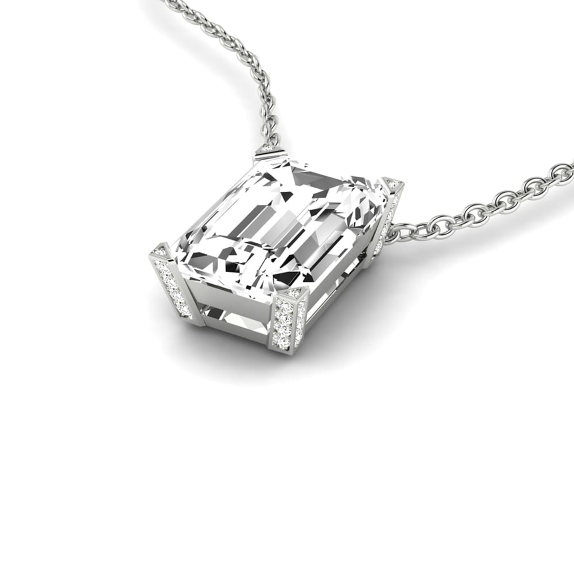 Pendentif Classique  Diamant Or Blanc taille EMERAUDE