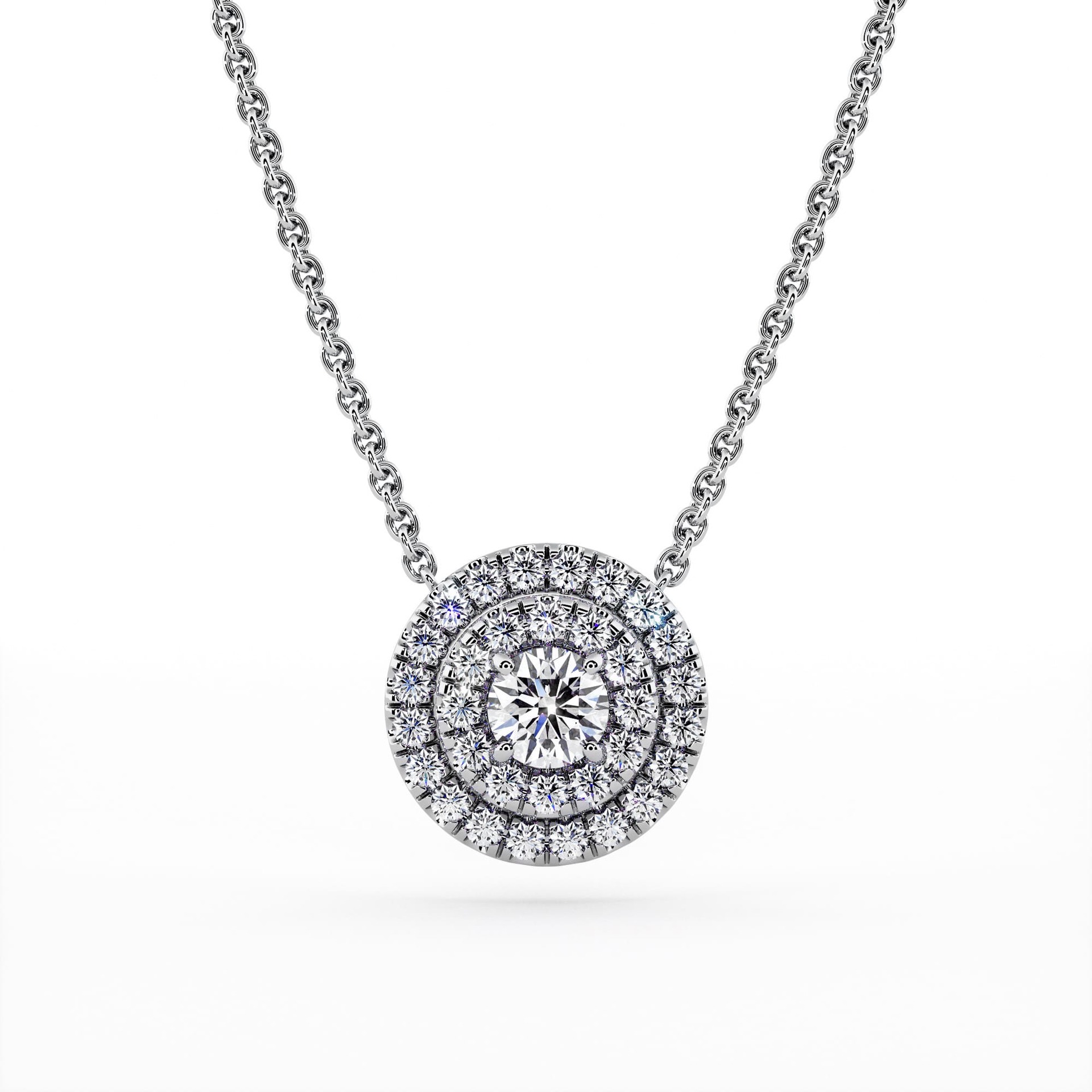 Pendentif Classique  Diamant Or Blanc Double Entourage Diamants