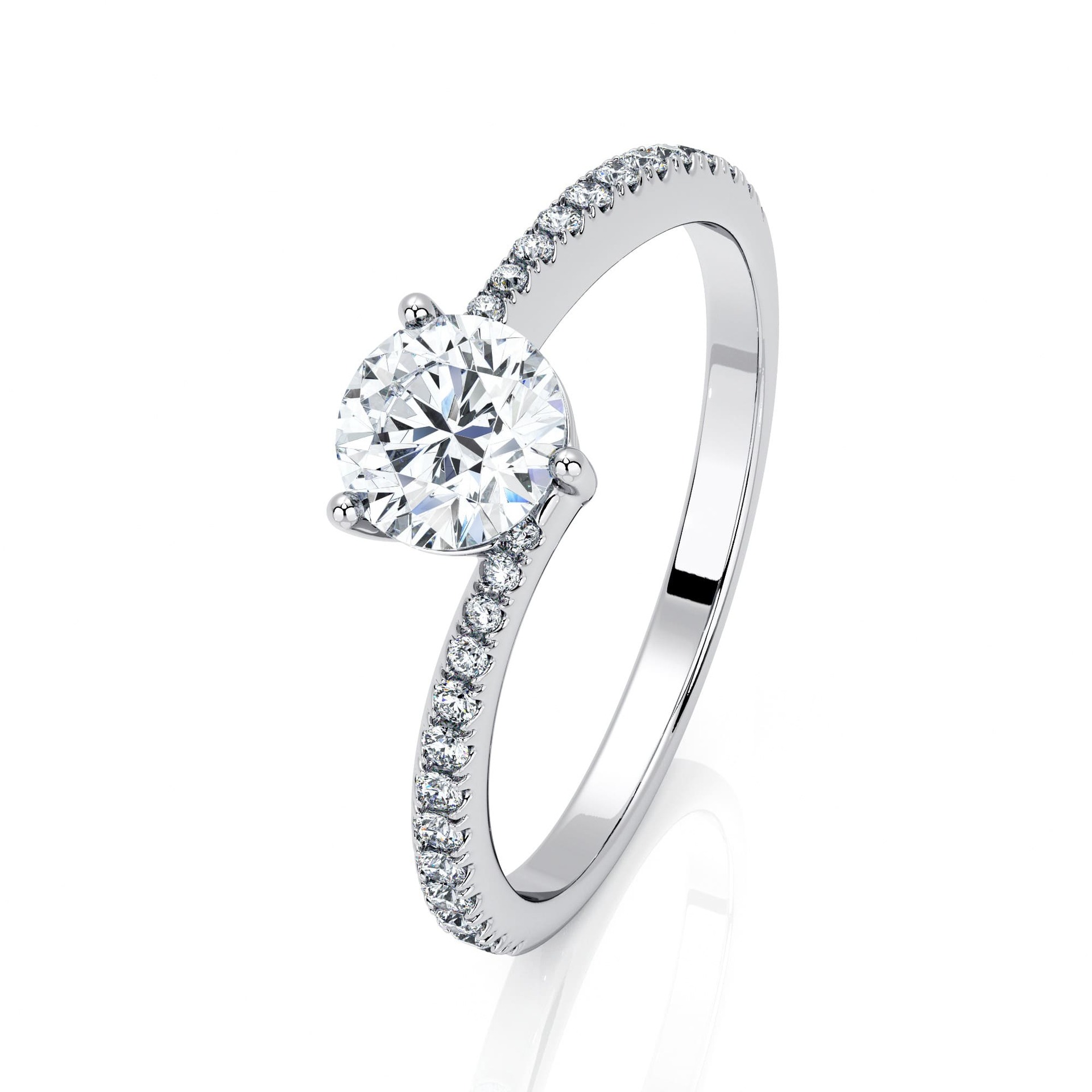 Solitaire  Classique avec pavage  Diamant Or Blanc 3 griffes pavé