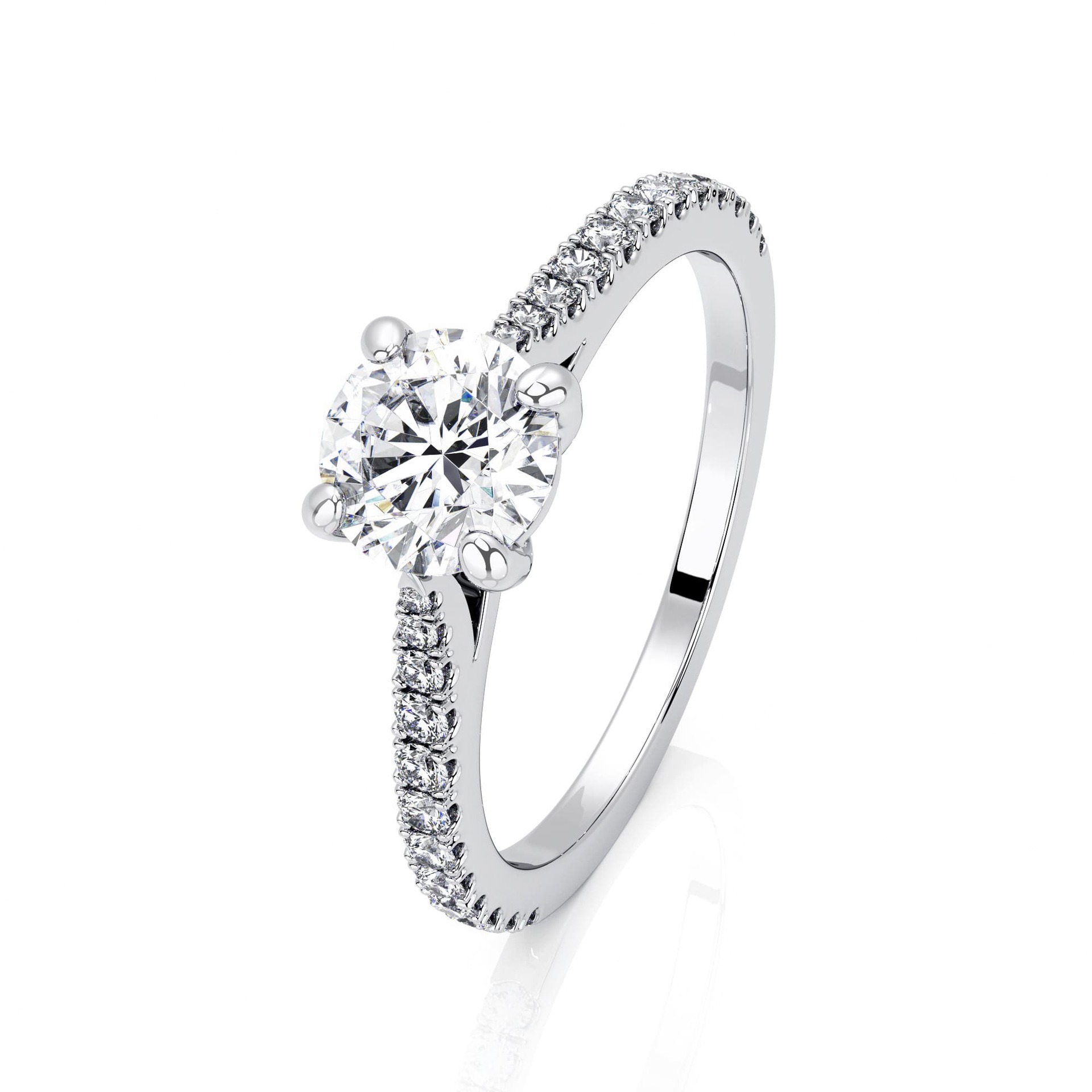 Solitaire  Classique avec pavage  Diamant Or Blanc Diam Pavé