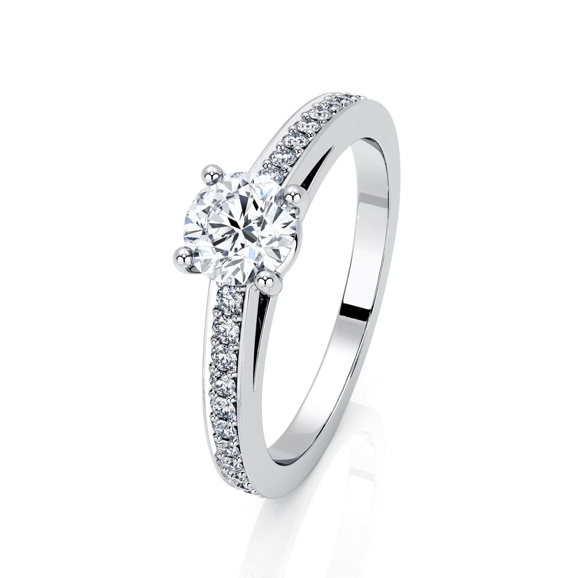Engagement ring Paved  Diamond White Gold 4 claws and diamond band