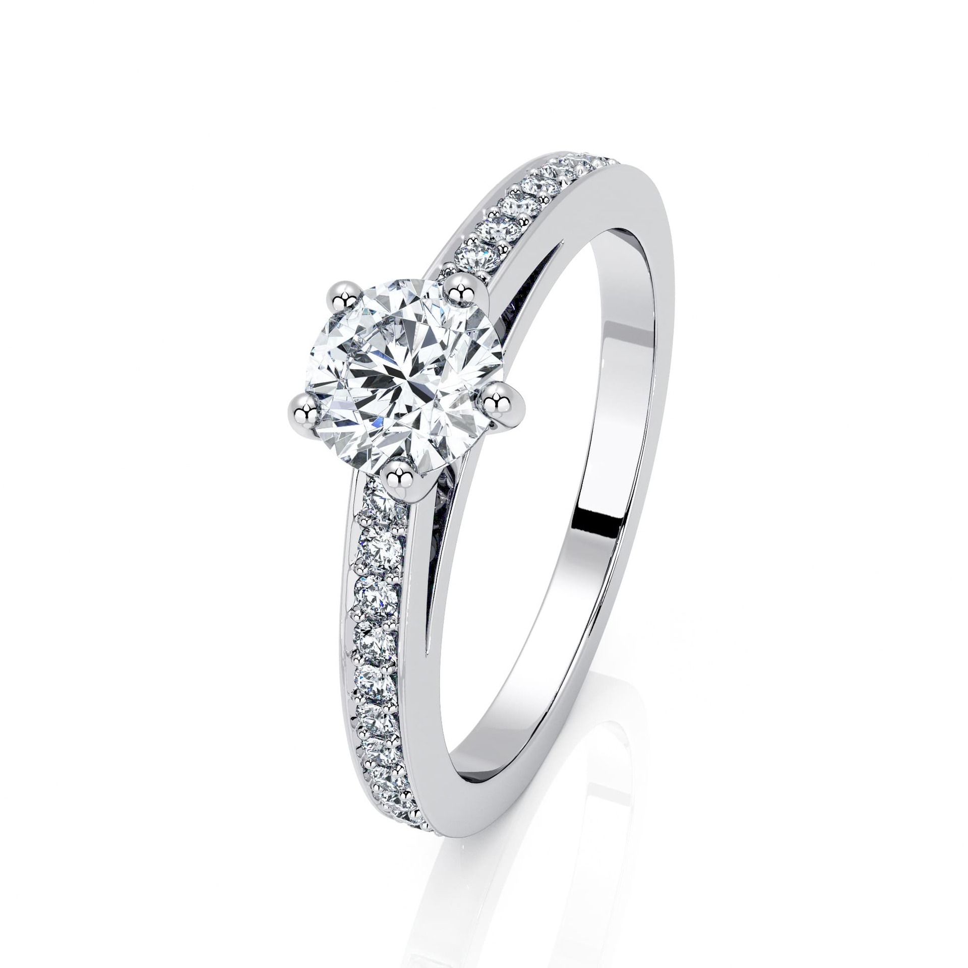 Solitaire  Classique avec pavage  Diamant Or Blanc 5 Griffes pavé