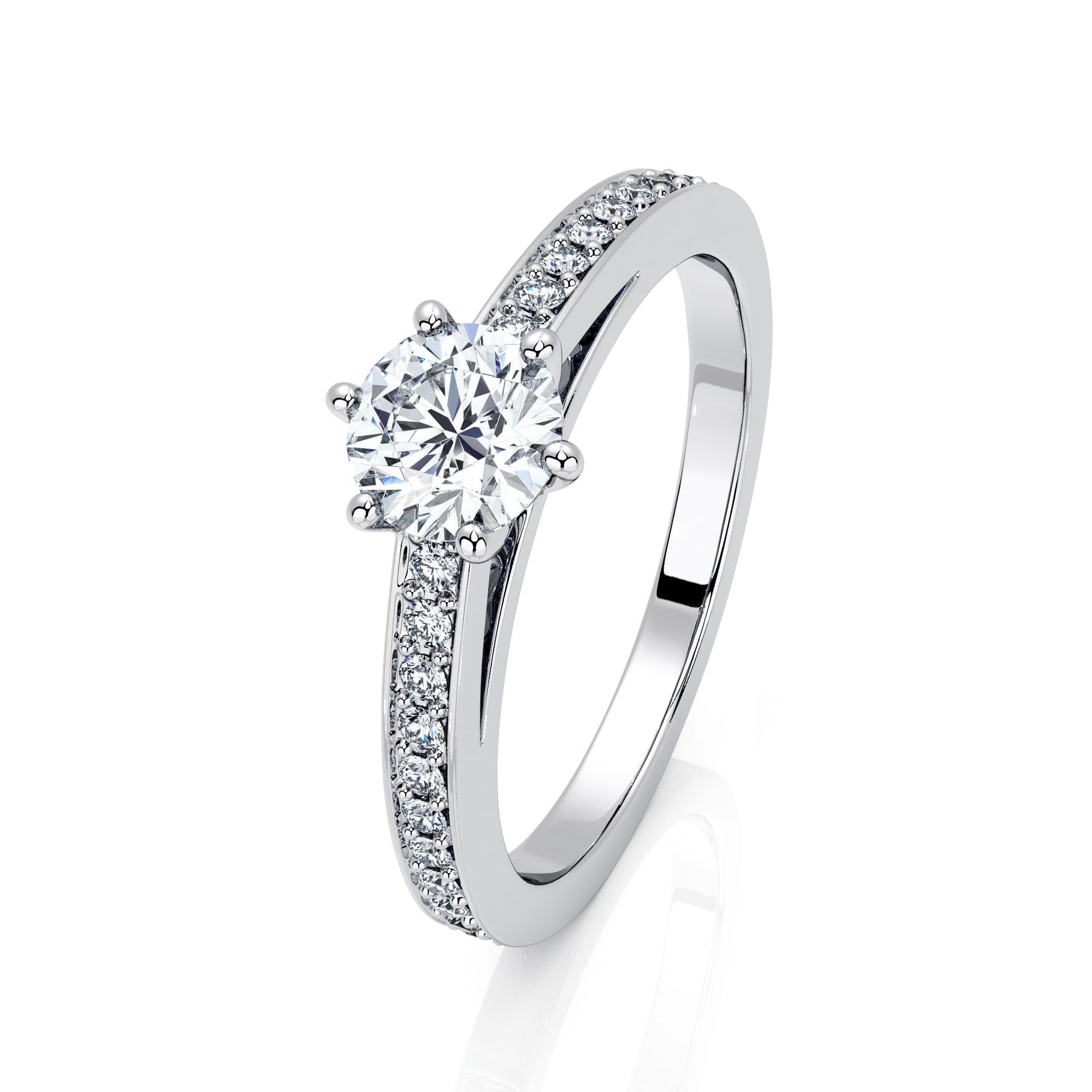 Solitaire  Classique avec pavage  Diamant Or Blanc 6 Griffes pavé